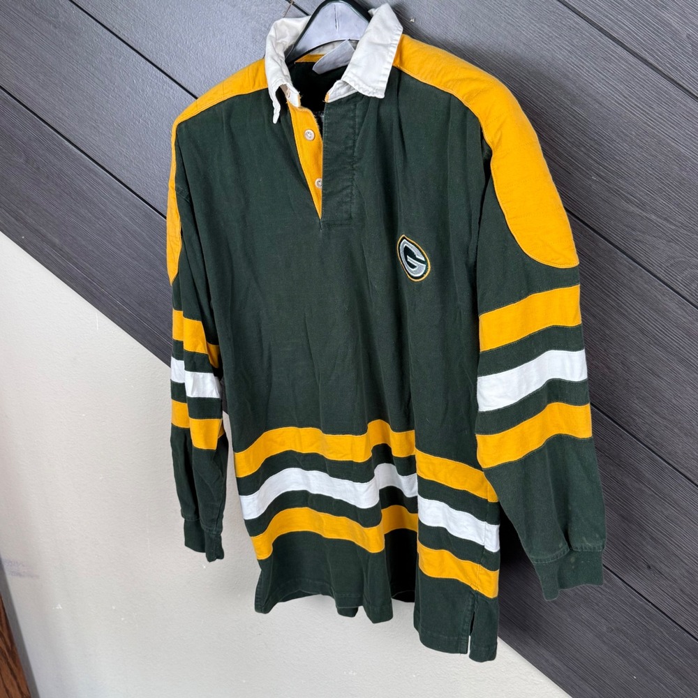 NFL Game Day Logo 7 Green Bay Packers Vintage Medium Padded Rugby Shirt 90's - Picture 2 of 7